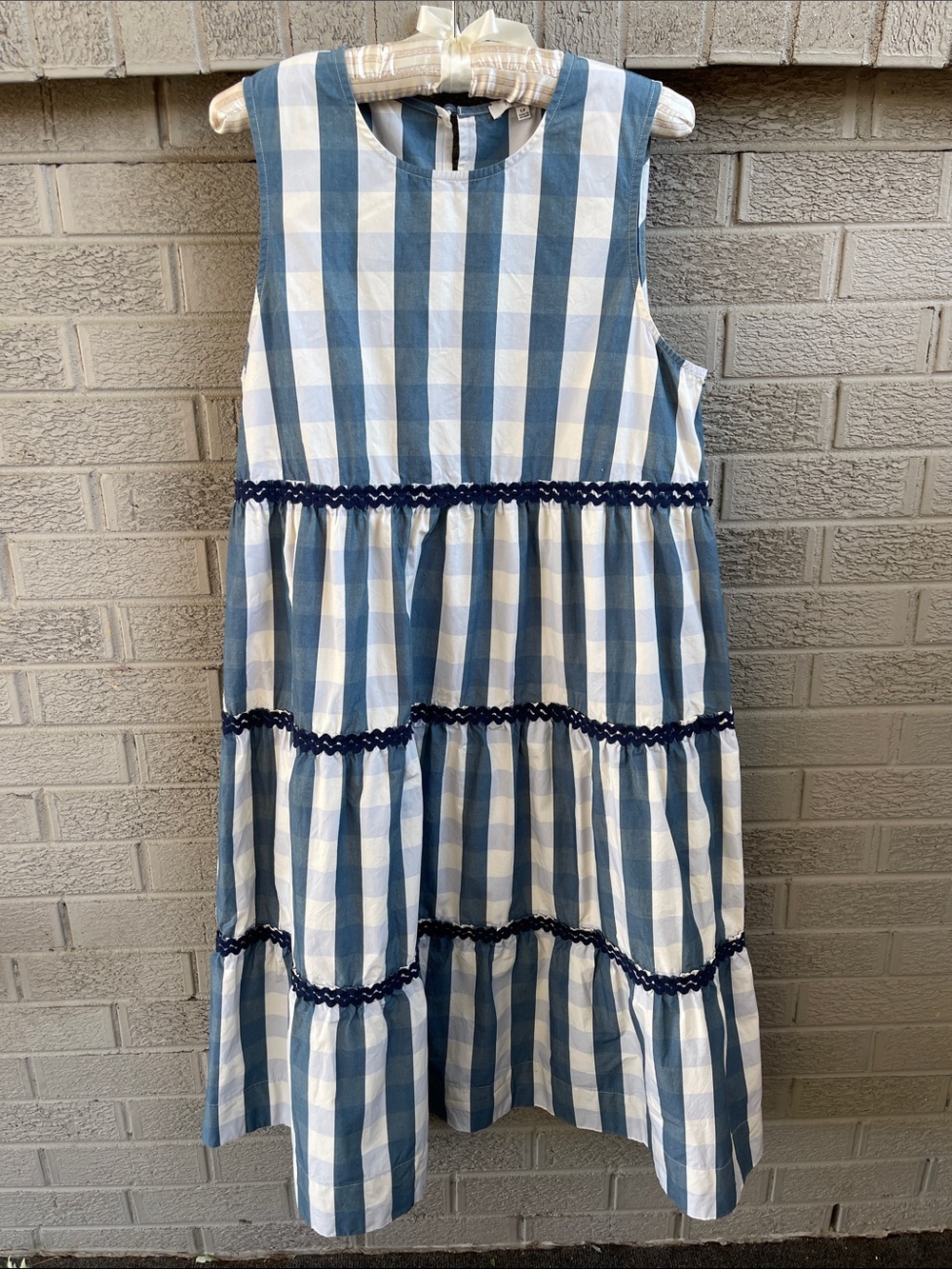 Madewell Cattail Blue and White Gingham Tiered Sundress- size LP